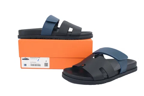 Hermès Slides Black/Blue Check – photo 12