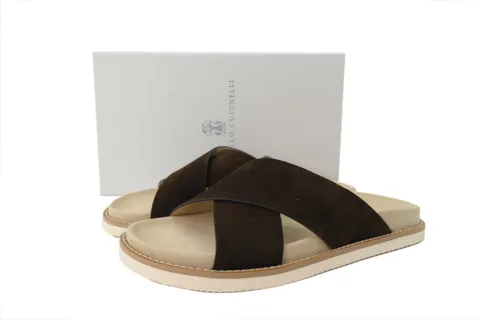 Brunello Cucinelli Suede Slide Coffee – photo 6