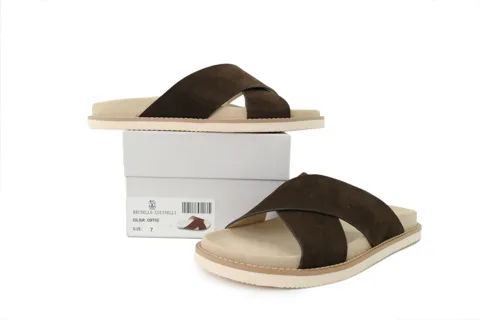 Brunello Cucinelli Suede Slide Coffee – photo 7