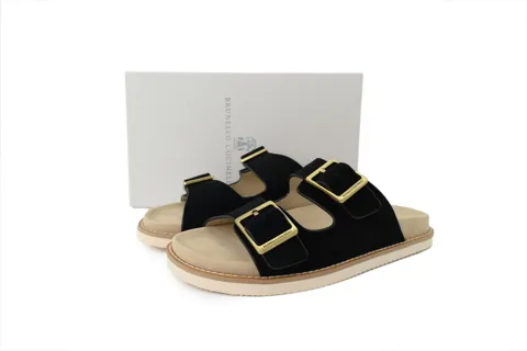 Brunello Cucinelli Suede Slide Black – photo 6