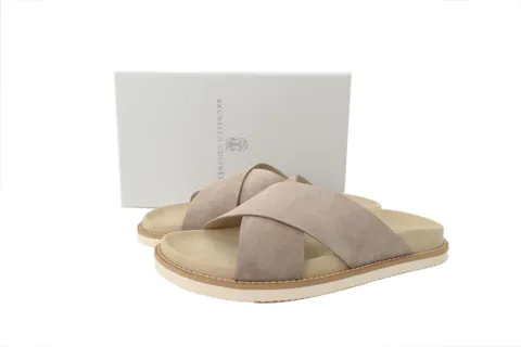 Brunello Cucinelli Suede Slide Sand – photo 6
