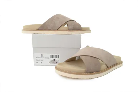 Brunello Cucinelli Suede Slide Sand – photo 7