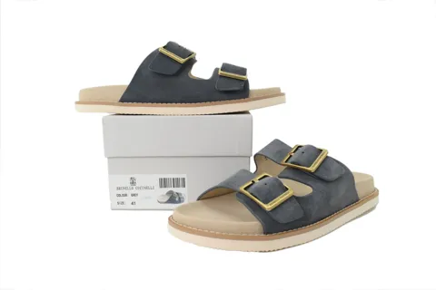 Brunello Cucinelli Suede Slide Grey – photo 7
