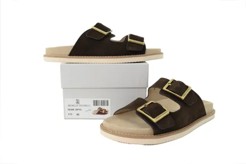 Brunello Cucinelli Suede Slide Coffee – photo 7