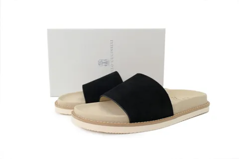 Brunello Cucinelli Suede Slide Black – photo 6