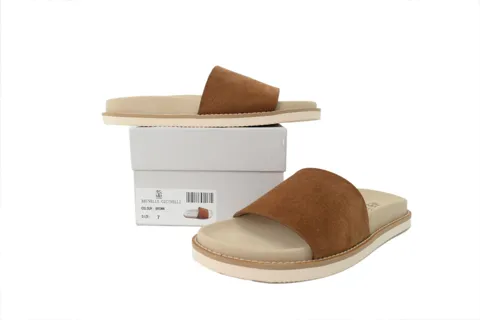 Brunello Cucinelli Suede Slide Chestnut – photo 7