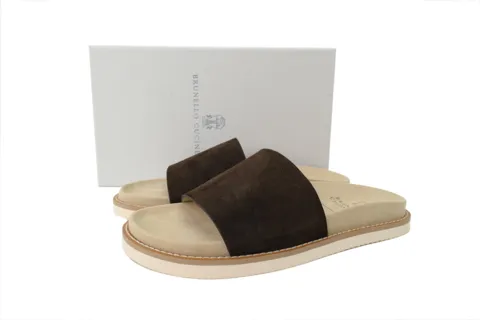 Brunello Cucinelli Suede Slide Coffee – photo 6